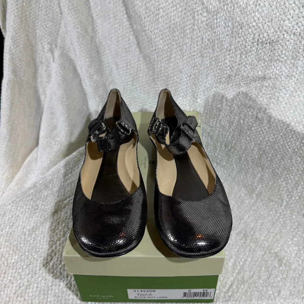 kate spade new‎ york Paola Mary Jane Shoes 9M Shiny Black Dot Metallic